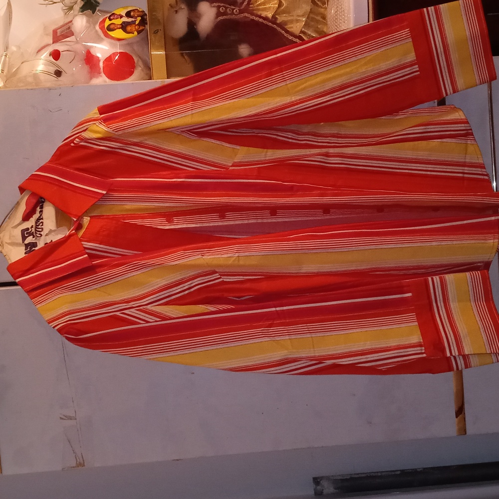 A Casual Female Stripe Orange Shirt